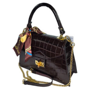 Charlie Leather Teresa Espresso Brown Croc Small/Medium Handbag/Crossbody-NWT